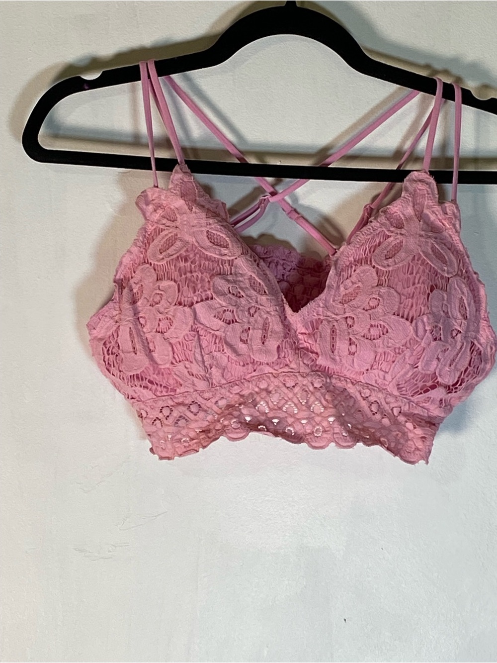 Pink Floral Lace Longline Bralette XL Coquette Fairycore Strappy Crop Top